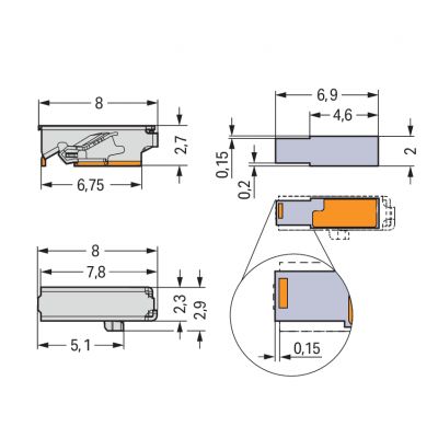 Złączka SMD do płytek drukowanych przycisk 0,75mm2 raster 6,5mm 1-bieg. /2650szt./ WAGO (2065-100/998-403)