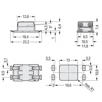 Złączka SMD-Through-Board do pł.druk. 0,75mm2 raster 6,5mm 2-bieg. biała /477szt./ WAGO (2070-542/998-406)