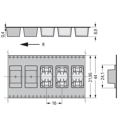 Złączka SMD-Through-Board do pł.druk. 0,75mm2 raster 6,5mm 2-bieg. biała /477szt./ WAGO (2070-522/998-406)