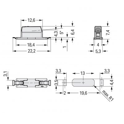 Złączka SMD-Through-Board do pł.druk. 0,75mm2 raster 6,5mm 1-bieg. biała /954szt./ WAGO (2070-541/998-406)