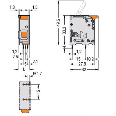 Złączka do płytek drukowanych dźwignia 16mm2 RM 10mm 1-bieg szara /100szt./ WAGO (2616-1101)