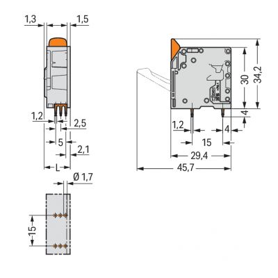 Złączka do płytek drukowanych dźwignia 16mm2 RM 10mm 1-bieg szara /100szt./ WAGO (2616-3101)