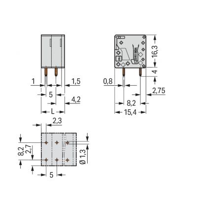 Złączka do płytek drukowanych 4mm2 RM 5mm 7-bieg szara /50szt./ WAGO (2624-3107)