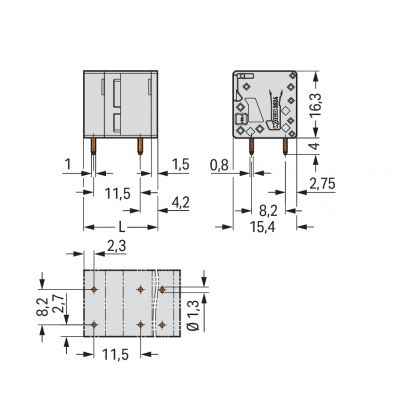 Złączka do płytek drukowanych 4mm2 raster 11,5mm 11-bieg szara /10szt./ WAGO (2624-3511)