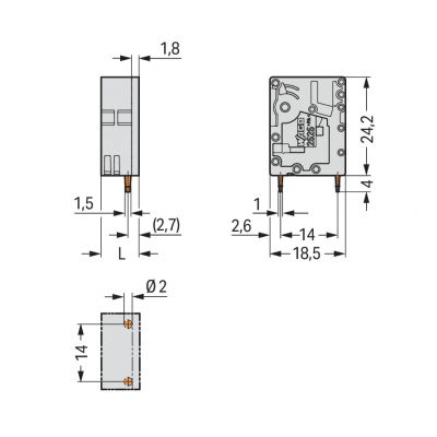 Złączka do płytek drukowanych 6mm2 RM 7,5mm 1-bieg szara /200szt./ WAGO (2626-3101)