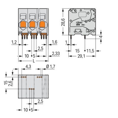 Złączka do płytek drukowanych 16mm2 RM 10mm 11-bieg szara /15szt./ WAGO (2636-1111/020-000)
