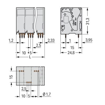 Złączka do płytek drukowanych 16mm2 RM 10mm 8-bieg szara /20szt./ WAGO (2636-3108/020-000)