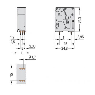Złączka do płytek drukowanych 16mm2 RM 10mm 1-bieg szara /100szt./ WAGO (2636-3101)