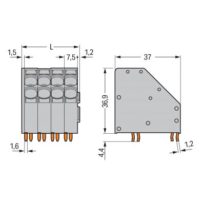 2-przew złączka do płytek drukowanych 10mm2 RM 7,5mm 12-bieg szara /8szt./ WAGO (746-2312)
