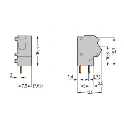 Złączka do płytek drukowanych szara raster 7,5/7,62mm 254-551 /100szt./ WAGO (254-551)