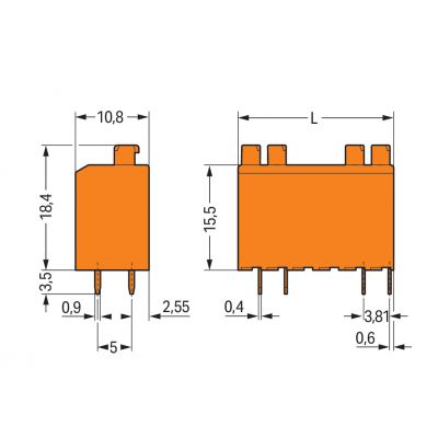Blok zaciskowy do płytek drukowanych 4-biegunowa pomarańczowy raster 3,81mm 735-126/001-000 /55szt./ WAGO (735-126/001-000)