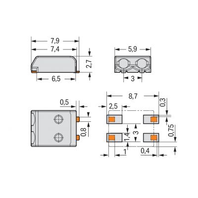 Złączka SMD do płytek drukowanych 0,5mm2 raster 3mm 2-bieg. biała /1750szt./ WAGO (2059-302/998-403)