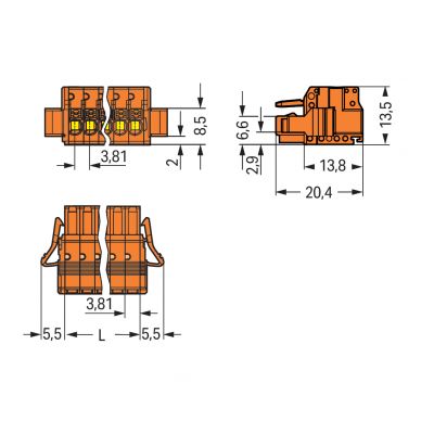 1-przewodowe gniazdo przycisk Push-in CAGE CLAMP pełna ochrona przed błędnym wetknięciem pomarańczowa /100szt./ WAGO (2734-203/037-000)