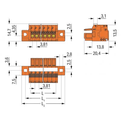 1-przewodowe gniazdo przycisk Push-in CAGE CLAMP pełna ochrona przed błędnym wetknięciem pomarańczowa /25szt./ WAGO (2734-212/027-000)