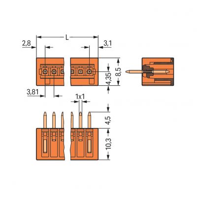 Wtyk THT Pin lutowniczy 1,0x1,0mm konstrukcja prosta pomarańczowy /200szt./ WAGO (734-232)