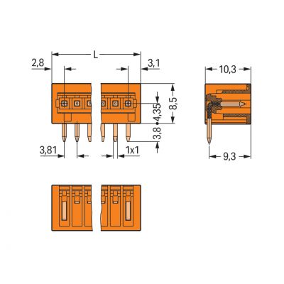 Wtyk THT Pin lutowniczy 1,0x1,0mm konstrukcja kątowa pomarańczowy /100szt./ WAGO (734-269)