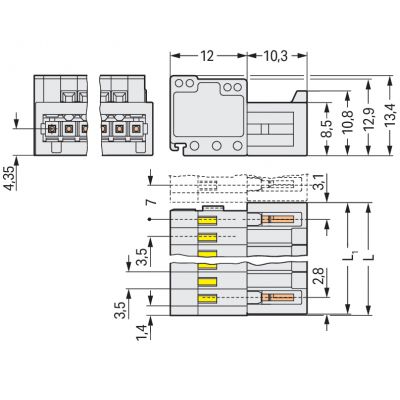 Wtyk 1-przewodowy CAGE CLAMP pełna ochrona przed błędnym wetknięciem jasnoszary /50szt./ WAGO (734-310)