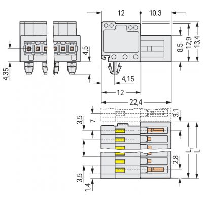 Wtyk 1-przewodowy CAGE CLAMP pełna ochrona przed błędnym wetknięciem jasnoszary /10szt./ WAGO (734-324/018-000)