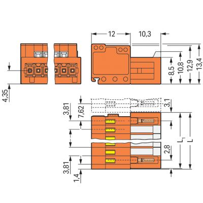 Wtyk 1-przewodowy CAGE CLAMP pełna ochrona przed błędnym wetknięciem. pomarańczowa /25szt./ WAGO (734-350)