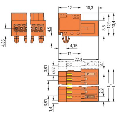 Wtyk 1-przewodowy CAGE CLAMP pełna ochrona przed błędnym wetknięciem. pomarańczowa /200szt./ WAGO (734-332/018-000)