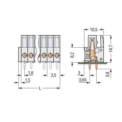 Gniazdo THT Pin lutowniczy 0,9x0,9mm konstrukcja prosta jasnoszare /200szt./ WAGO (734-462)