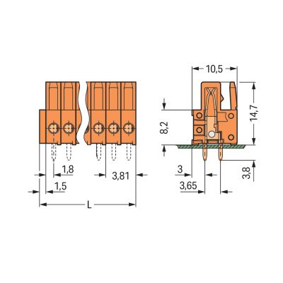 Gniazdo THT Pin lutowniczy 0,9x0,9mm konstrukcja prosta pomarańczowe /200szt./ WAGO (734-503)