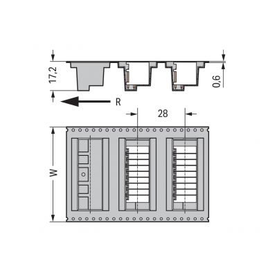 Wtyk THR 2-rzędowy Pin lutowniczy 0,8x0,8mm konstrukcja kątowa czarny /120szt./ WAGO (713-1424/105-000/997-405)