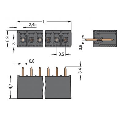 Wtyk THT Pin lutowniczy 0,8x0,8mm konstrukcja prosta czarny /200szt./ WAGO (714-133)