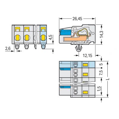 1-przewodowe gniazdo CAGE CLAMP pełna ochrona przed błędnym wetknięciem jasnoszary /50szt./ WAGO (721-206/008-000)