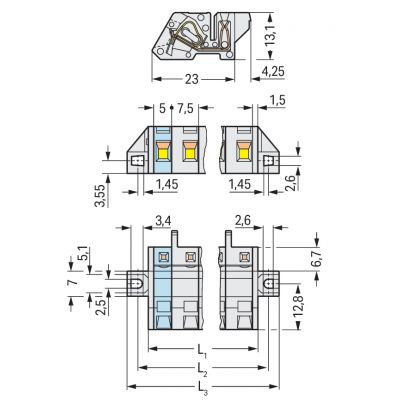 1-przewodowe gniazdo kątowe CAGE CLAMP pełna ochrona przed błędnym wetknięciem jasnoszary /25szt./ WAGO (721-337/031-000)