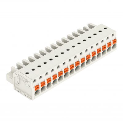 1-przewodowe gniazdo przycisk Push-in CAGE CLAMP pełna ochrona przed błędnym wetknięciem jasnoszary /25szt./ WAGO (2721-115/026-000)