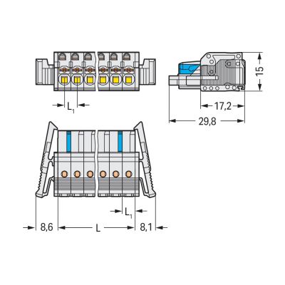 1-przewodowe gniazdo przycisk Push-in CAGE CLAMP pełna ochrona przed błędnym wetknięciem jasnoszary /50szt./ WAGO (2721-106/037-000)