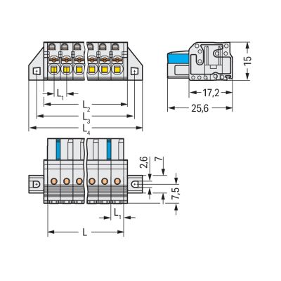 1-przewodowe gniazdo przycisk Push-in CAGE CLAMP pełna ochrona przed błędnym wetknięciem jasnoszary /50szt./ WAGO (2721-106/031-000)