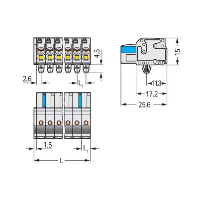 1-przewodowe gniazdo przycisk Push-in CAGE CLAMP pełna ochrona przed błędnym wetknięciem jasnoszary /25szt./ WAGO (2721-114/008-000)