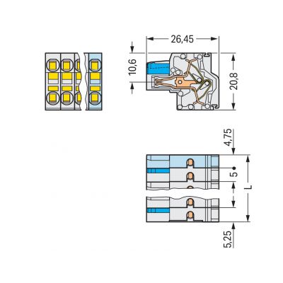 2-przewodowe gniazdo Push-in CAGE CLAMP pełna ochrona przed błędnym wetknięciem jasnoszary /50szt./ WAGO (721-2105/026-000)