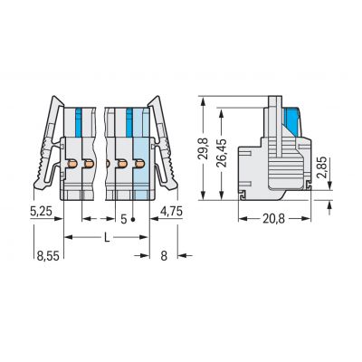 2-przewodowe gniazdo Push-in CAGE CLAMP pełna ochrona przed błędnym wetknięciem jasnoszary /50szt./ WAGO (721-2105/037-000)