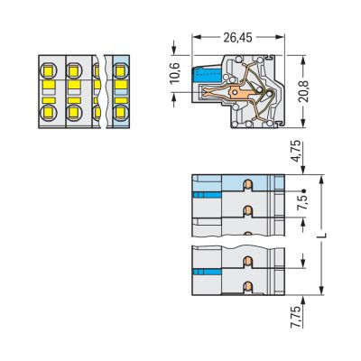 2-przewodowe gniazdo Push-in CAGE CLAMP pełna ochrona przed błędnym wetknięciem jasnoszary /50szt./ WAGO (721-2205/026-000)
