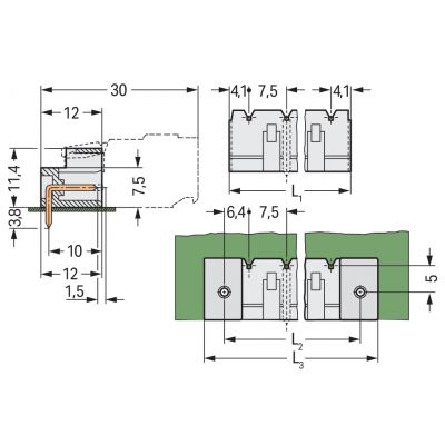 Wtyk THT 1.0x1.0mm solder pin konstrukcja kątowa jasnoszary /100szt./ WAGO (721-834/001-000)