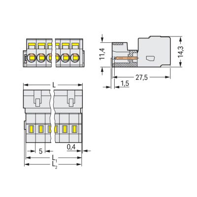Wtyk 1-przewodowy CAGE CLAMP pełna ochrona przed błędnym wetknięciem jasnoszary /50szt./ WAGO (721-607)