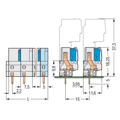 Gniazdo THT Pin lutowniczy 0,6x1,0mm konstrukcja prosta jasnoszare /25szt./ WAGO (722-742)