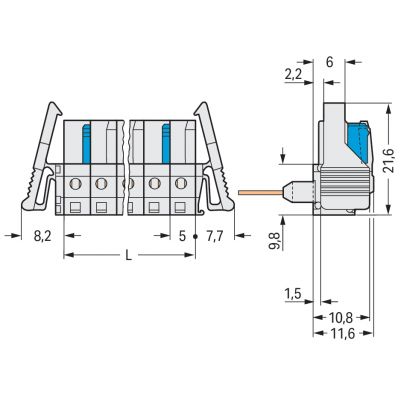 Gniazdo MCS-MIDI Classic 5-biegunowe jasnoszare raster 5mm 722-235/005-000/039-000 /50szt./ WAGO (722-235/005-000/039-000)