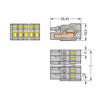 Gniazdo MCS-MIDI Classic 7-biegunowe szare raster 5mm 231-107/026-000 /50szt./ WAGO (231-107/026-000)