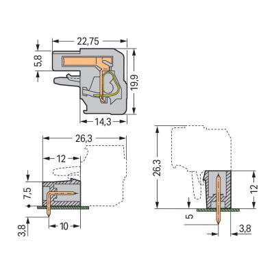 1-przewodowe gniazdo kątowe CAGE CLAMP szara /10szt./ WAGO (232-224/026-000)