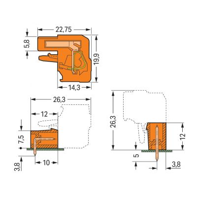 Gniazdo MCS-MIDI Classic kątowe 5-biegunowe pomarańczowe raster 5,08mm 232-405/026-000 /100szt./ WAGO (232-405/026-000)