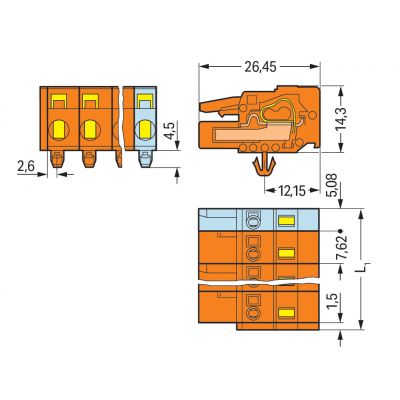 Gniazdo MCS-MIDI Classic 10-biegunowe pomarańczowe raster 7,62mm 231-710/008-000 /25szt./ WAGO (231-710/008-000)