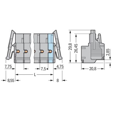 2-przewodowe gniazdo Push-in CAGE CLAMP szara /25szt./ WAGO (231-2207/037-000)