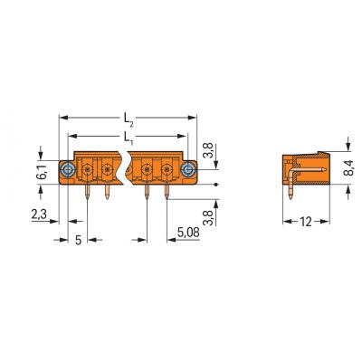 Wtyk THT Pin lutowniczy 1,0x1,0mm konstrukcja kątowa pomarańczowy /200szt./ WAGO (231-532/108-000)