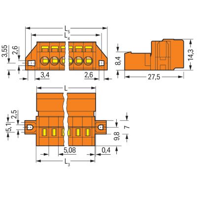 Wtyk MCS-MIDI Classic 5-biegunowy pomarańczowy raster 5,08mm 231-635/019-000 /50szt./ WAGO (231-635/019-000)