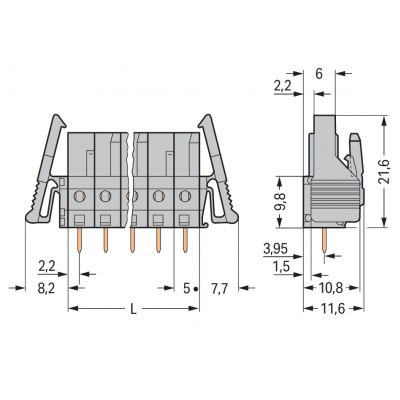 Gniazdo THT Pin lutowniczy 0,6x1,0mm konstrukcja prosta szare /10szt./ WAGO (232-149/039-000)