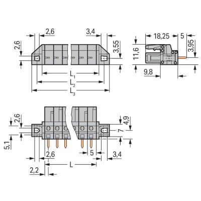 Gniazdo THT Pin lutowniczy 0,6x1,0mm konstrukcja prosta szare /10szt./ WAGO (232-148/031-000)